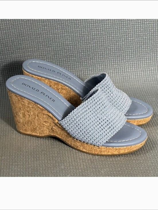 Donald J. Pliner Shoes - Donald J. Pliner Powder Blue Woven Cork Wedge Slides